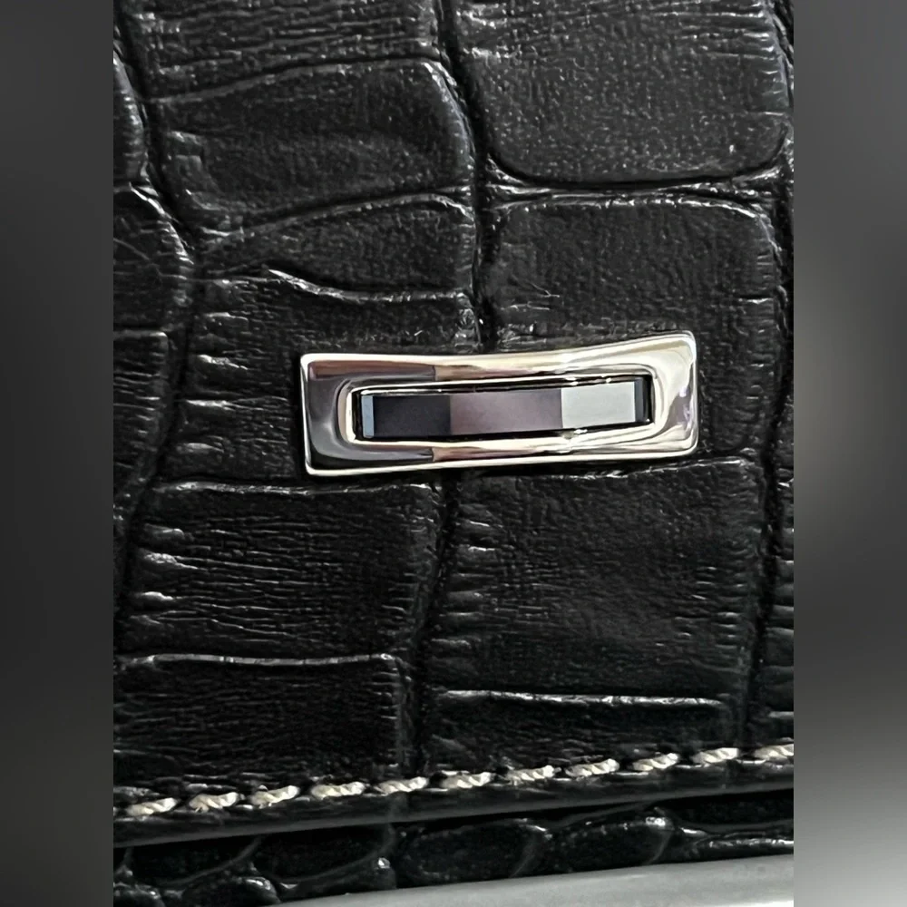 Daniel Swarovski Black Croc-Embossed Leather Wallet with Crystal EUC